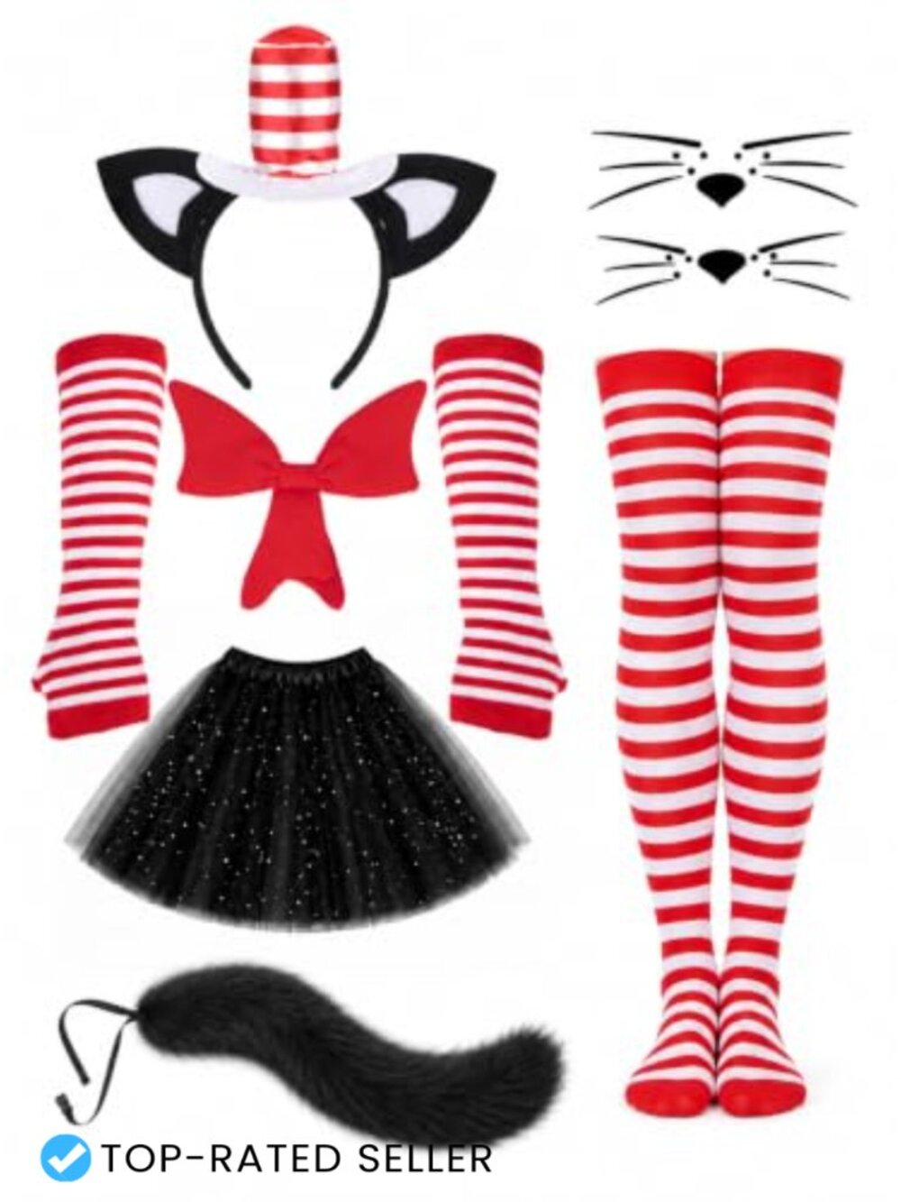Cat Costume Set with Hat Tail Tutu Bow Tie Cosplay Halloween Party
